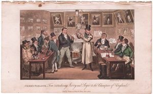 Cribb's Parlour--Tom introducing Jerry and Logic to the Champion of England